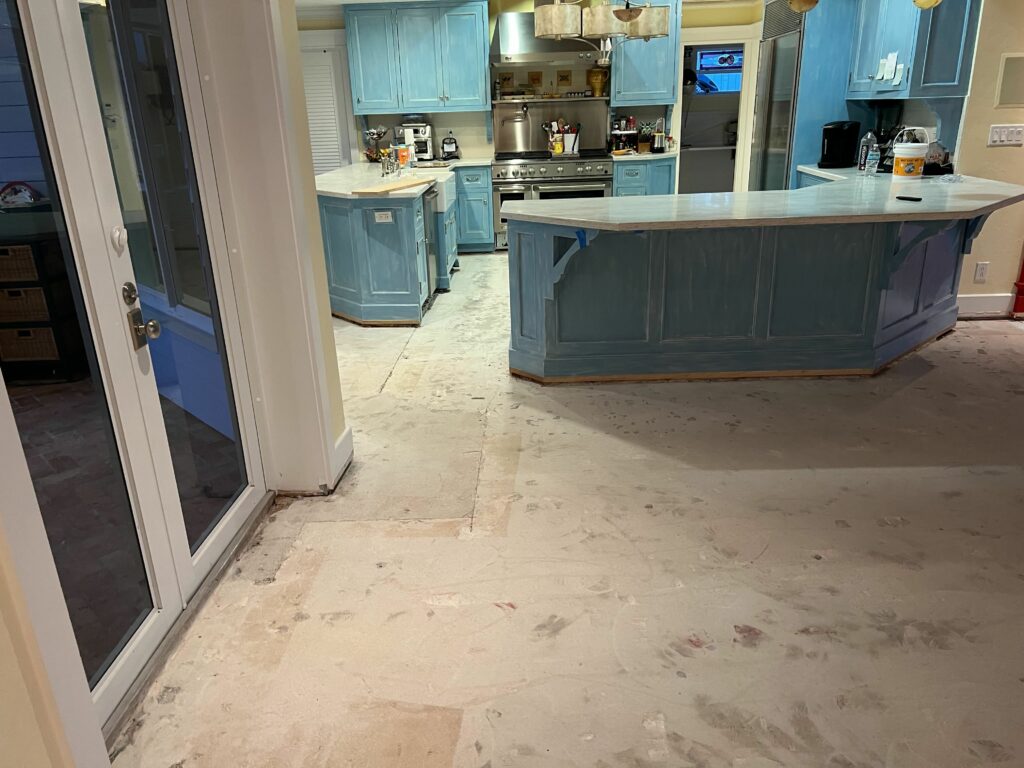 full kitchen and living room tile removal job